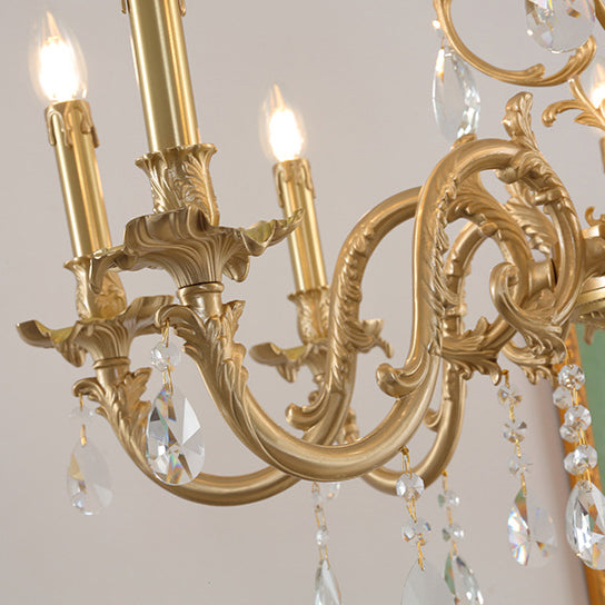 Traditional European Copper Crystal Edge 3/6/8-Light Chandelier For Living Room