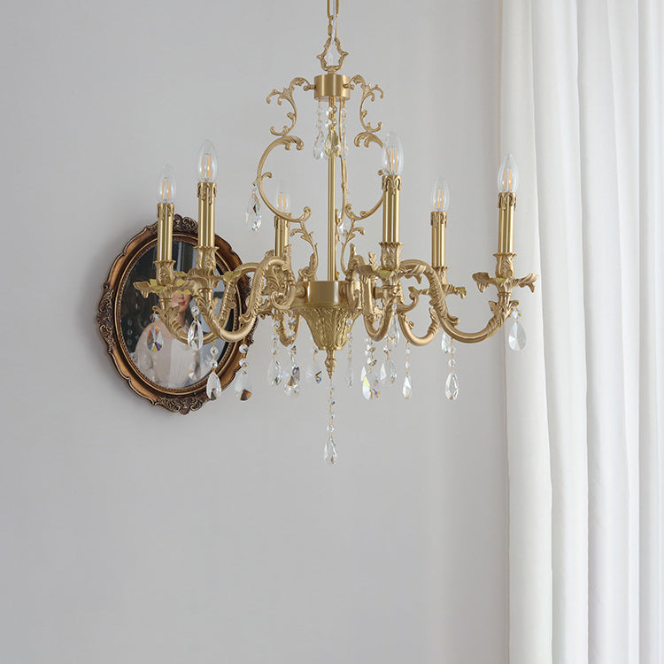Traditional European Copper Crystal Edge 3/6/8-Light Chandelier For Living Room