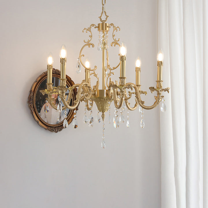 Traditional European Copper Crystal Edge 3/6/8-Light Chandelier For Living Room