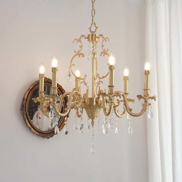 Traditional European Copper Crystal Edge 3/6/8-Light Chandelier For Living Room