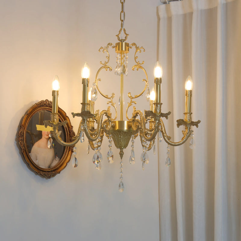 Traditional European Copper Crystal Edge 3/6/8-Light Chandelier For Living Room