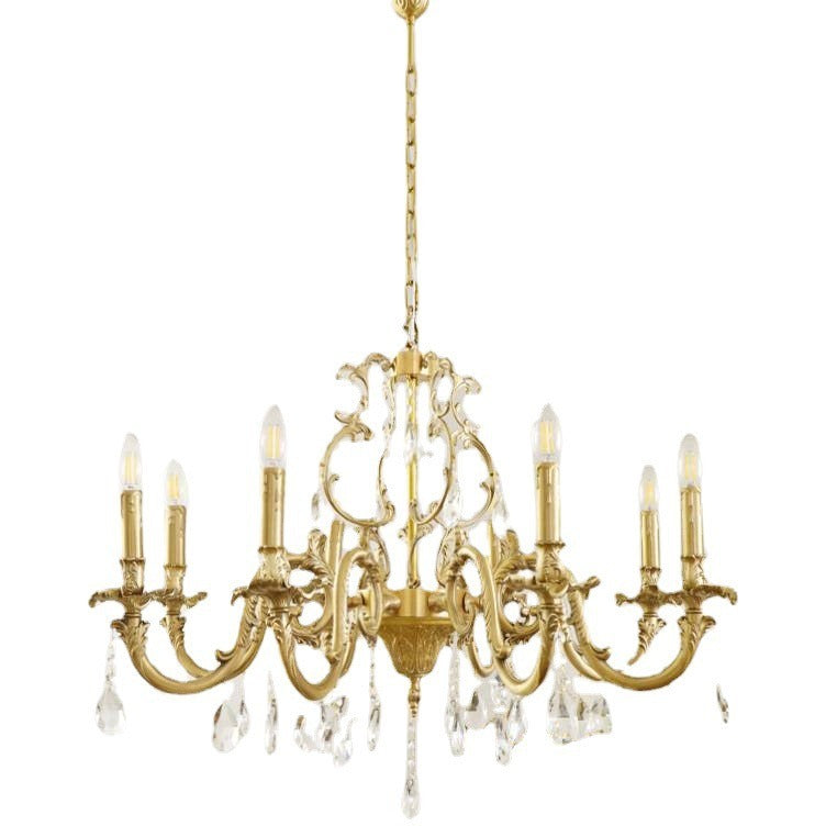 Traditional European Copper Crystal Edge 3/6/8-Light Chandelier For Living Room