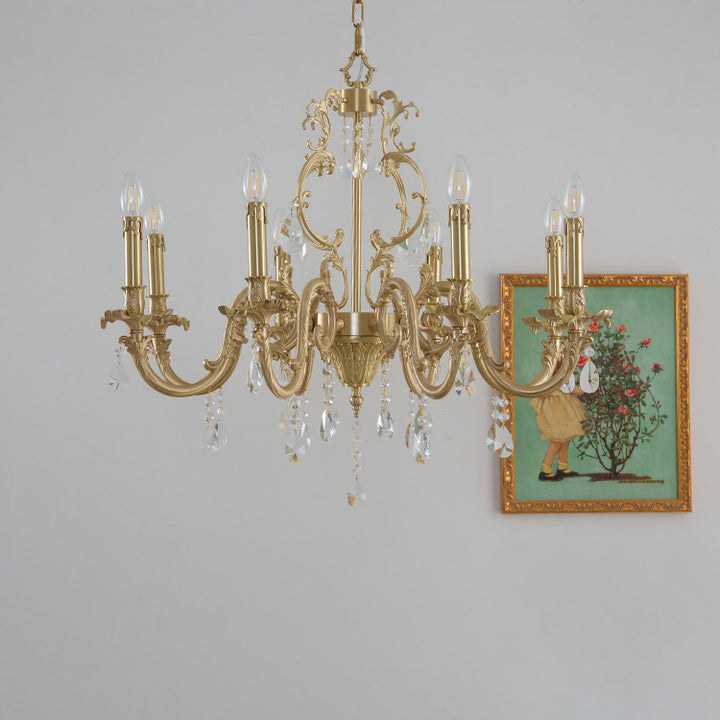 Traditional European Copper Crystal Edge 3/6/8-Light Chandelier For Living Room