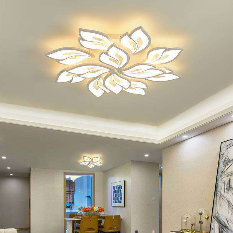 Plafonnier LED en fer acrylique avec feuilles chanceuses créatives contemporaines pour salon 
