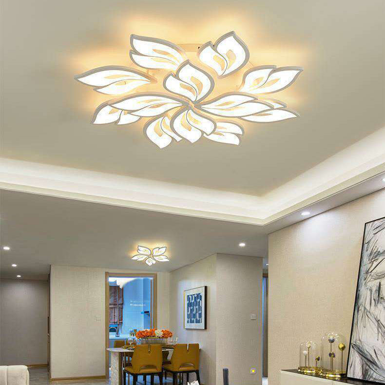 Plafonnier LED en fer acrylique avec feuilles chanceuses créatives contemporaines pour salon 