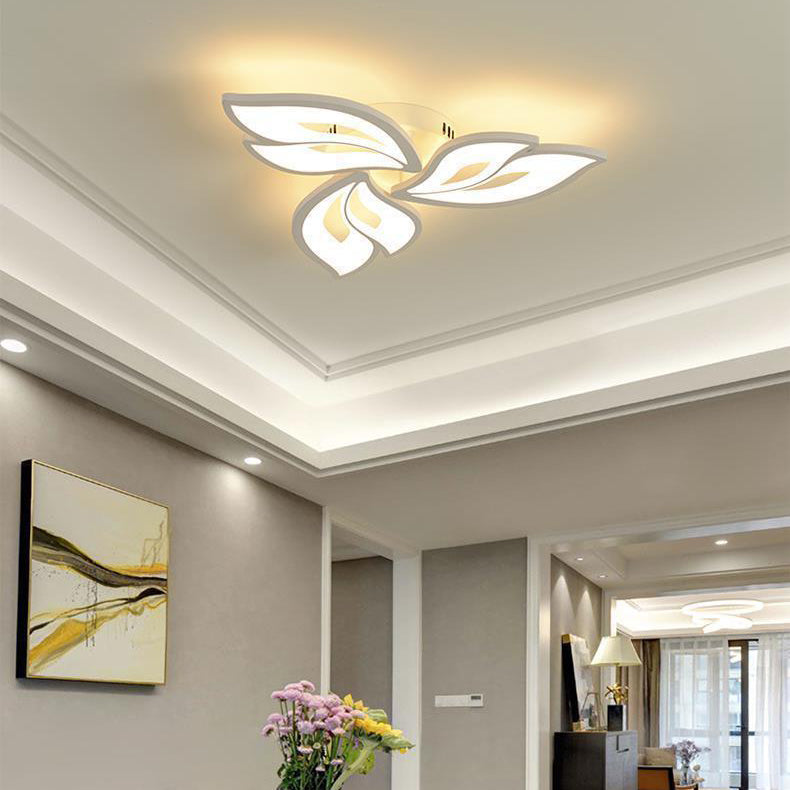 Plafonnier LED en fer acrylique avec feuilles chanceuses créatives contemporaines pour salon 