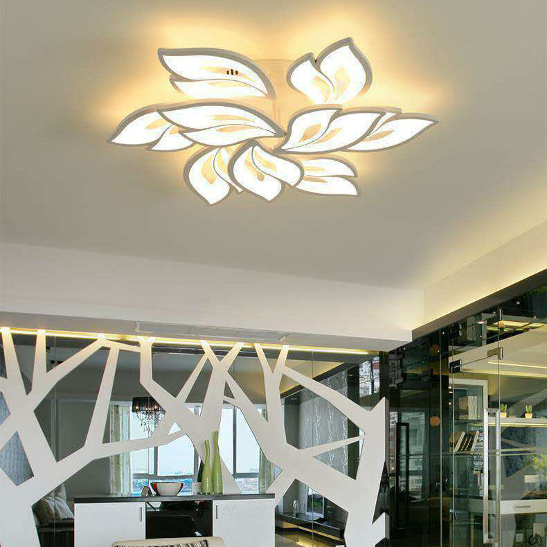 Plafonnier LED en fer acrylique avec feuilles chanceuses créatives contemporaines pour salon 