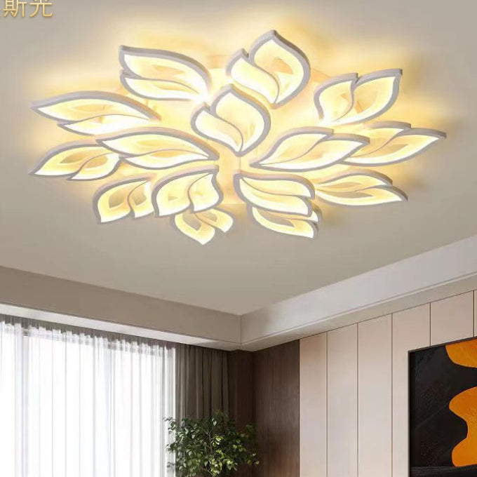 Plafonnier LED en fer acrylique avec feuilles chanceuses créatives contemporaines pour salon 