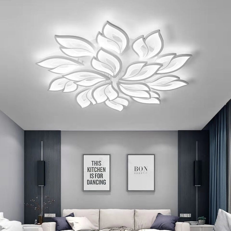 Plafonnier LED en fer acrylique avec feuilles chanceuses créatives contemporaines pour salon 
