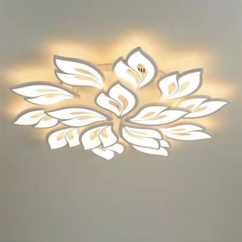 Plafonnier LED en fer acrylique avec feuilles chanceuses créatives contemporaines pour salon 