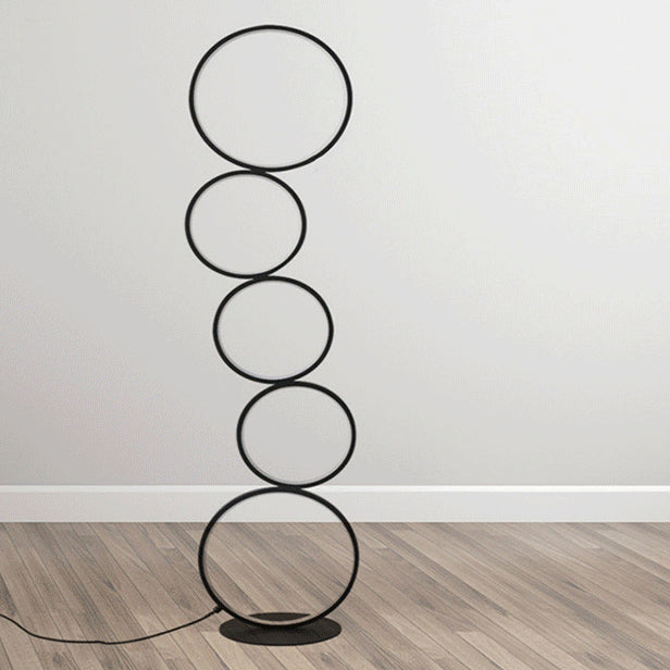 Lampadaire à LED en aluminium et fer créatif contemporain à cinq cercles pour salon 