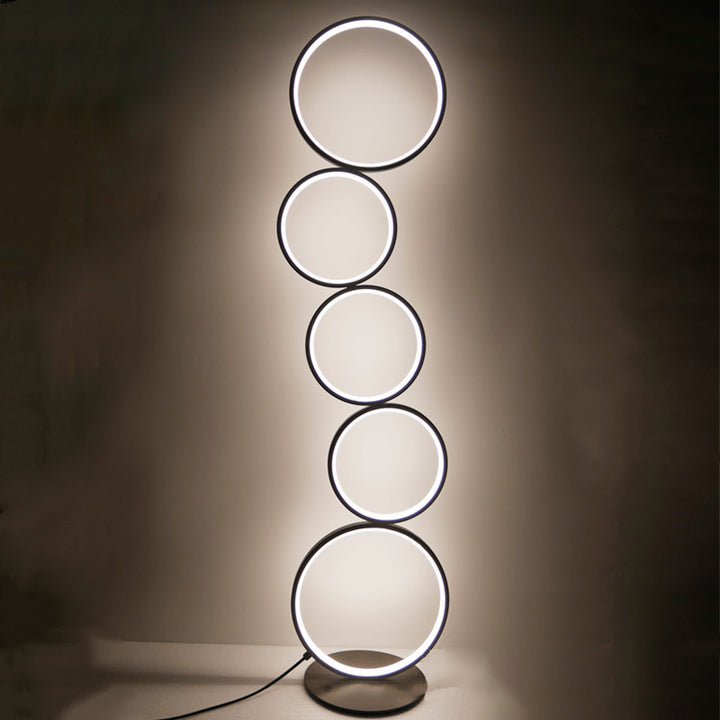 Lampadaire à LED en aluminium et fer créatif contemporain à cinq cercles pour salon 
