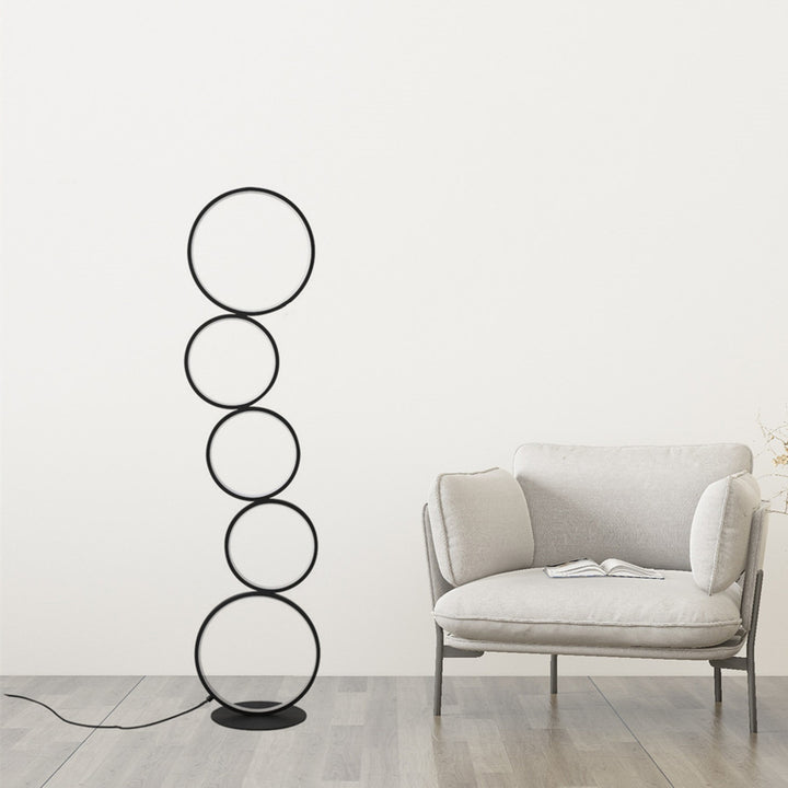Lampadaire à LED en aluminium et fer créatif contemporain à cinq cercles pour salon 