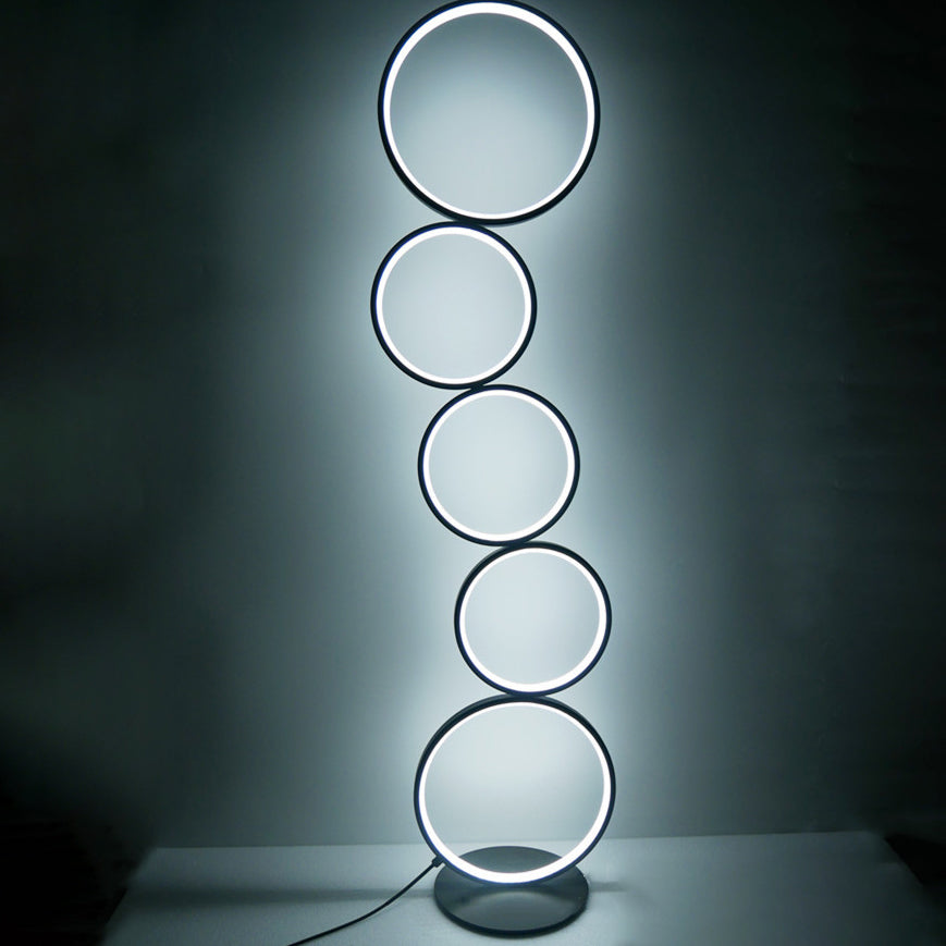 Lampadaire à LED en aluminium et fer créatif contemporain à cinq cercles pour salon 