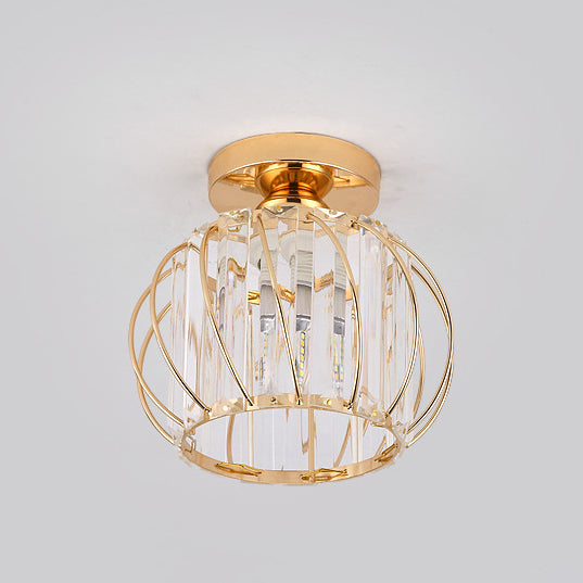 Modern Minimalist Bowl Hardware Crystal 1-Light Semi-Flush Mount Light For Hallways