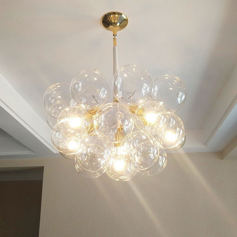 Suspension Contemporaine en Verre et Fer Nordique à Bulles 3/6 Lumières pour Salon 
