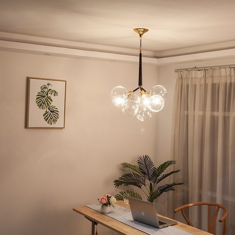 Suspension Contemporaine en Verre et Fer Nordique à Bulles 3/6 Lumières pour Salon 