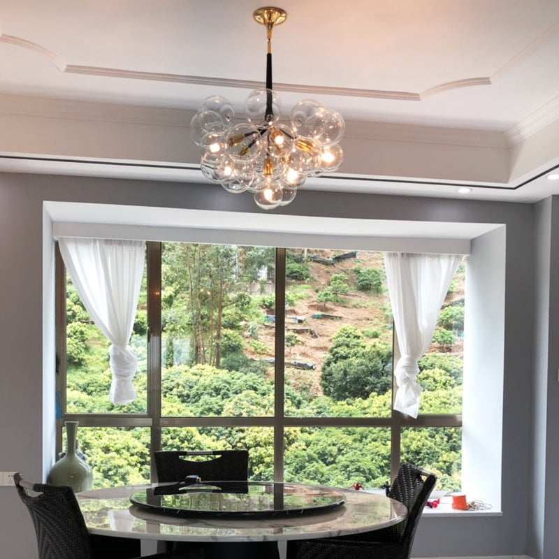 Suspension Contemporaine en Verre et Fer Nordique à Bulles 3/6 Lumières pour Salon 