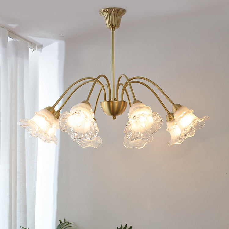 Zeitgenössischer Retro Morning Glory Kupferglas 5/6/8-Licht Kronleuchter für Wohnzimmer 