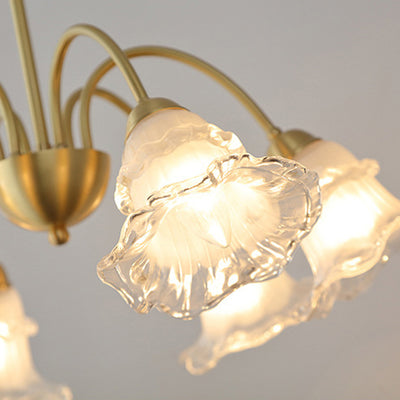 Lámpara de Araña de Vidrio de Cobre Contemporánea Retro Morning Glory de 5/6/8 Luces para Sala de Estar 