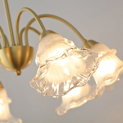 Lámpara de Araña de Vidrio de Cobre Contemporánea Retro Morning Glory de 5/6/8 Luces para Sala de Estar 