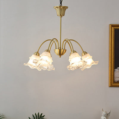 Lámpara de Araña de Vidrio de Cobre Contemporánea Retro Morning Glory de 5/6/8 Luces para Sala de Estar 