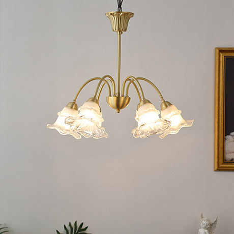 Lámpara de Araña de Vidrio de Cobre Contemporánea Retro Morning Glory de 5/6/8 Luces para Sala de Estar 