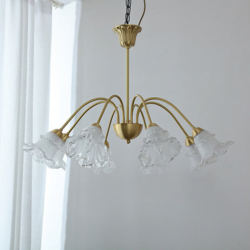 Lámpara de Araña de Vidrio de Cobre Contemporánea Retro Morning Glory de 5/6/8 Luces para Sala de Estar 