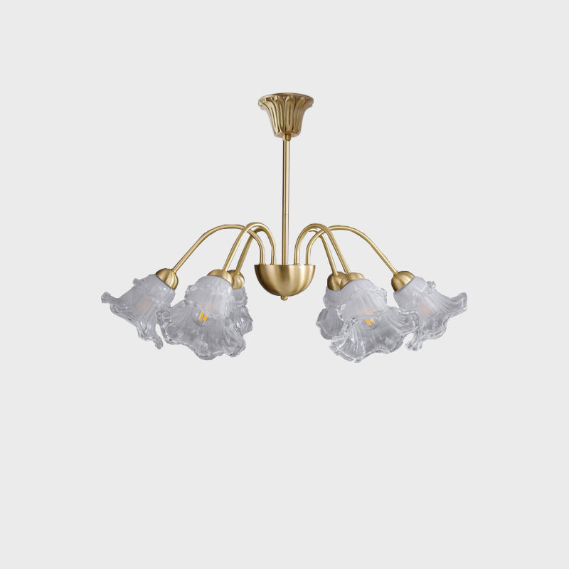 Zeitgenössischer Retro Morning Glory Kupferglas 5/6/8-Licht Kronleuchter für Wohnzimmer 