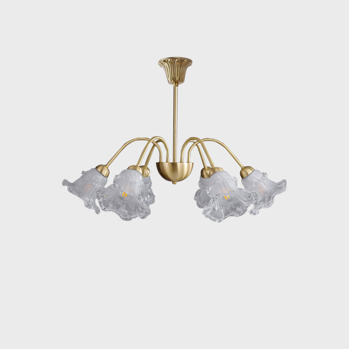 Zeitgenössischer Retro Morning Glory Kupferglas 5/6/8-Licht Kronleuchter für Wohnzimmer 