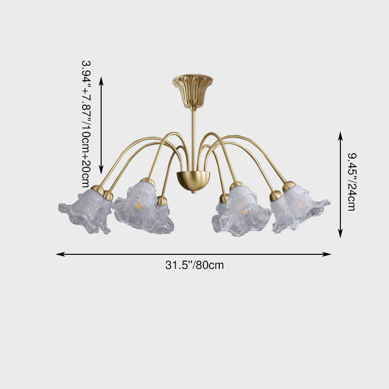 Zeitgenössischer Retro Morning Glory Kupferglas 5/6/8-Licht Kronleuchter für Wohnzimmer 