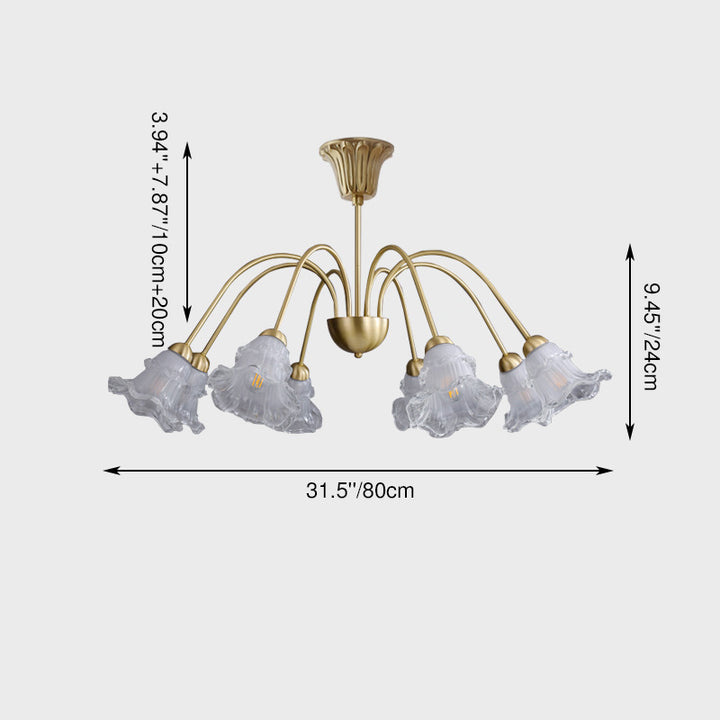 Zeitgenössischer Retro Morning Glory Kupferglas 5/6/8-Licht Kronleuchter für Wohnzimmer 