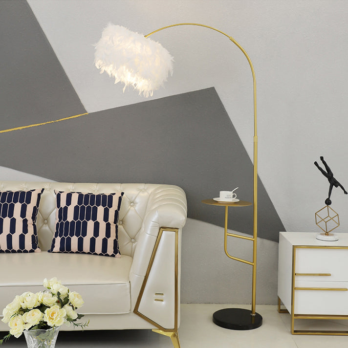 Contemporary Nordic Marble Iron Feather 1 - Light Standing Floor Lamp For Living Room