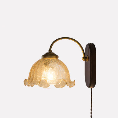 Contemporary Retro Round Glass Wood 1-Light Wall Sconce Lamp For Bedroom