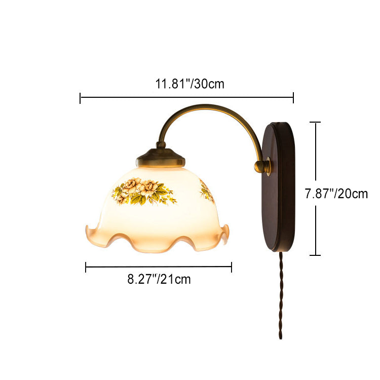 Contemporary Retro Round Glass Wood 1-Light Wall Sconce Lamp For Bedroom
