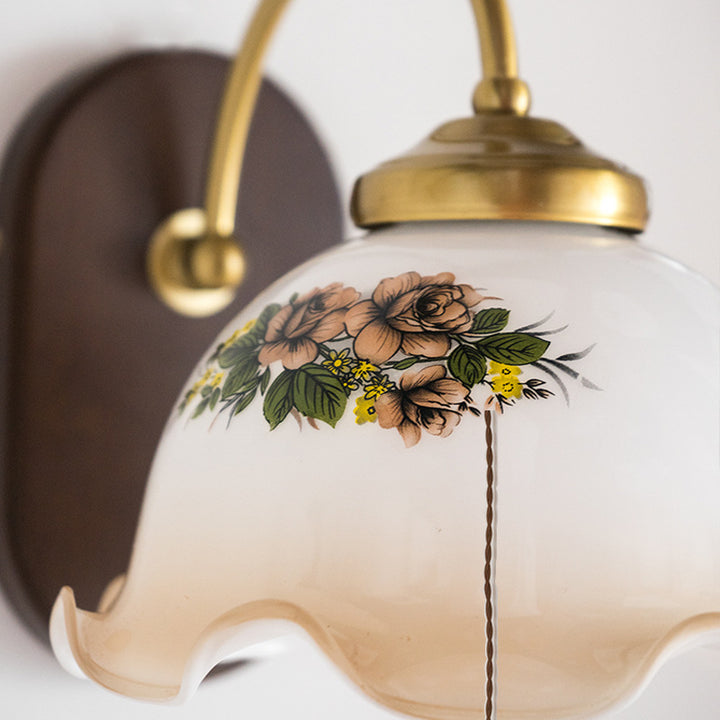 Contemporary Retro Round Glass Wood 1-Light Wall Sconce Lamp For Bedroom