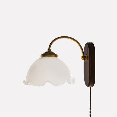 Contemporary Retro Round Glass Wood 1-Light Wall Sconce Lamp For Bedroom