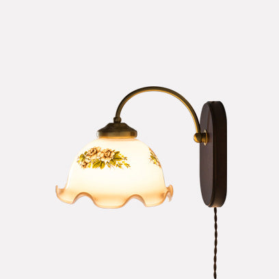 Contemporary Retro Round Glass Wood 1-Light Wall Sconce Lamp For Bedroom