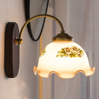 Contemporary Retro Round Glass Wood 1-Light Wall Sconce Lamp For Bedroom