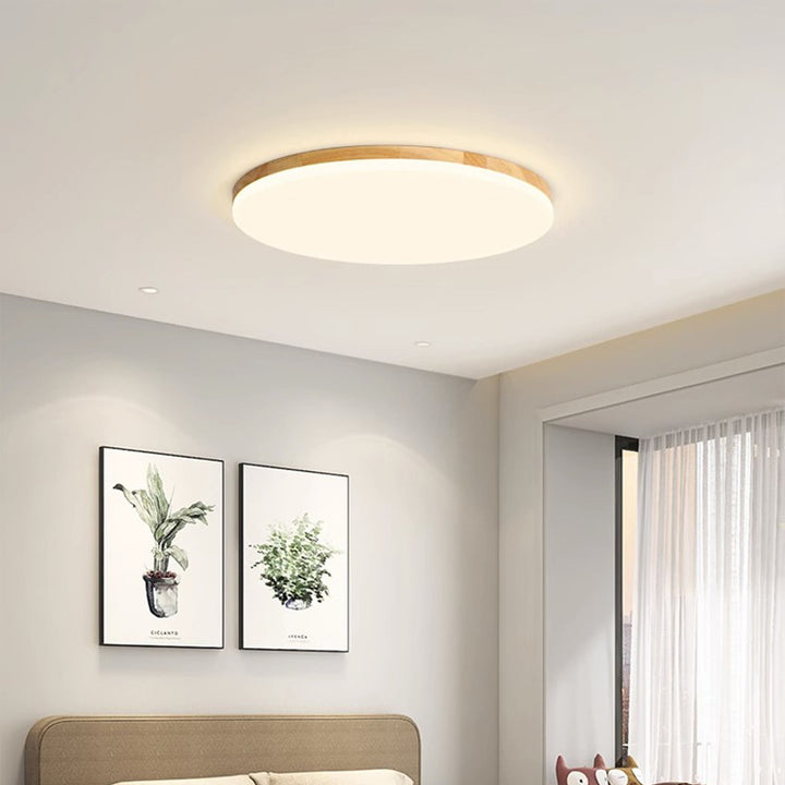 Plafonnier LED Rond en Acrylique à Bord en Bois Simplicité Moderne pour Chambre 