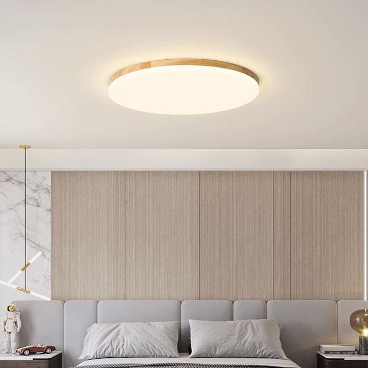 Plafonnier LED Rond en Acrylique à Bord en Bois Simplicité Moderne pour Chambre 