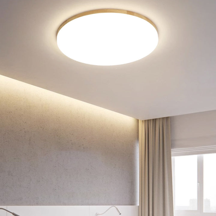 Plafonnier LED Rond en Acrylique à Bord en Bois Simplicité Moderne pour Chambre 