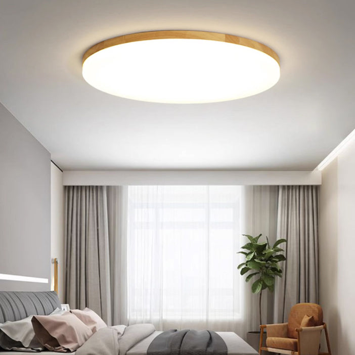 Plafonnier LED Rond en Acrylique à Bord en Bois Simplicité Moderne pour Chambre 