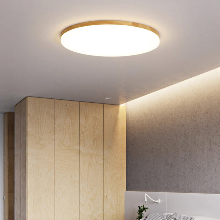 Plafonnier LED Rond en Acrylique à Bord en Bois Simplicité Moderne pour Chambre 
