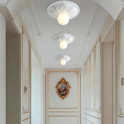 Traditional French Glass Resin Cream 1 - Light Flush Mount Ceiling Light For Living Room