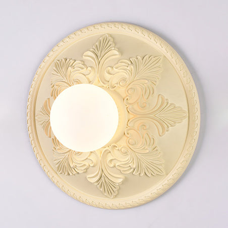 Traditional French Glass Resin Cream 1 - Light Flush Mount Ceiling Light For Living Room