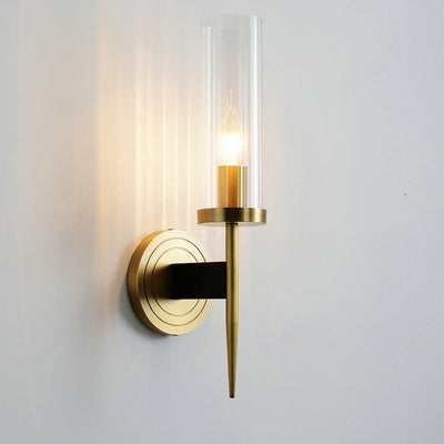 Moderner minimalistischer Kupfer-Glaszylinder 1/2 - Licht Wandleuchte für Wohnzimmer 