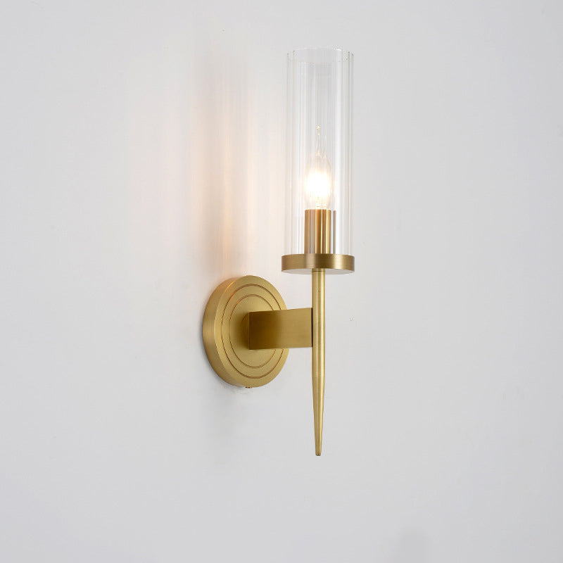 Moderner minimalistischer Kupfer-Glaszylinder 1/2 - Licht Wandleuchte für Wohnzimmer 