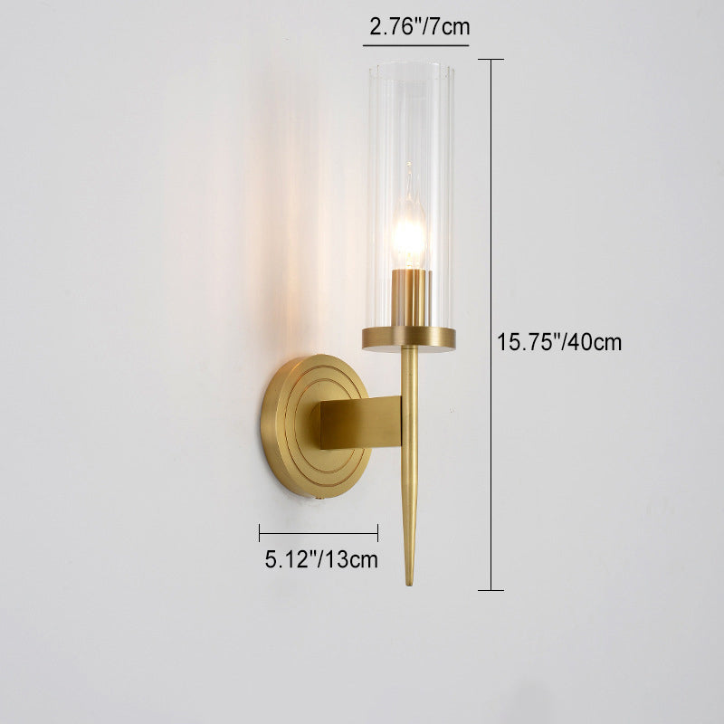 Moderner minimalistischer Kupfer-Glaszylinder 1/2 - Licht Wandleuchte für Wohnzimmer 