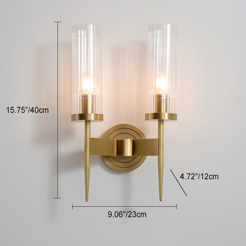 Moderner minimalistischer Kupfer-Glaszylinder 1/2 - Licht Wandleuchte für Wohnzimmer 